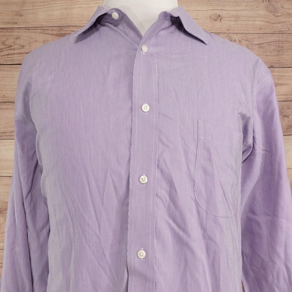 Croft & Barrow Dress Shirt Mens 18.5 36/37 Purple Striped Good Non-Iron Cotton